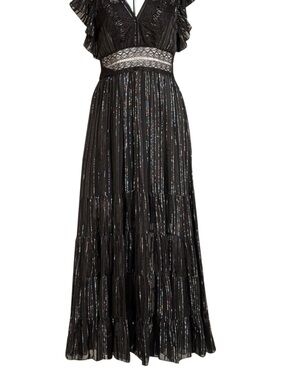Sandro Black Maxi Dress with Iridescent Stripes